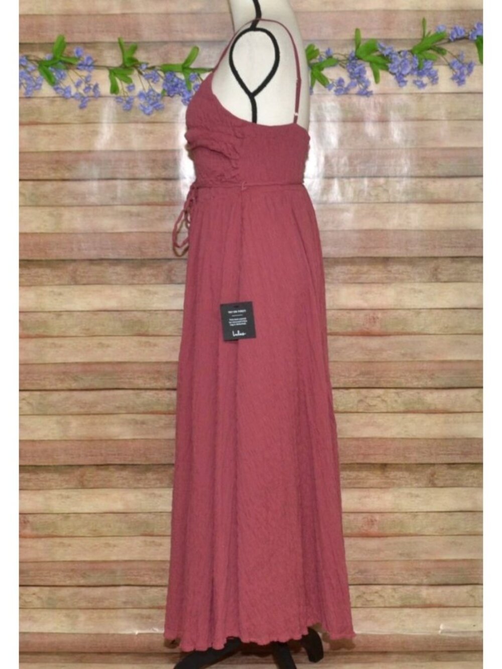 NWT Lulus Cue the Cuteness Mauve Twist-Front Midi Dress Size M Crinkle Texture - Picture 5 of 13